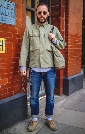 Как носить куртку-рубашку с топсайдерами