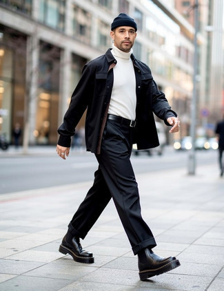 Как носить куртку-рубашку с брюками чинос