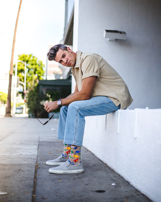 С чем носить серебряные кожаные слипоны мужчине