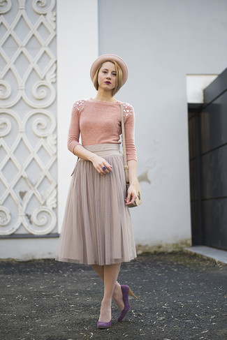 Какие туфли носить с серебряной юбкой-миди