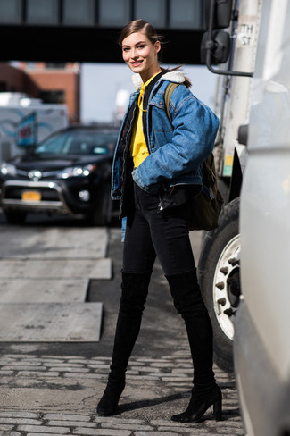 Как носить джинсы скинни с джинсовой курткой