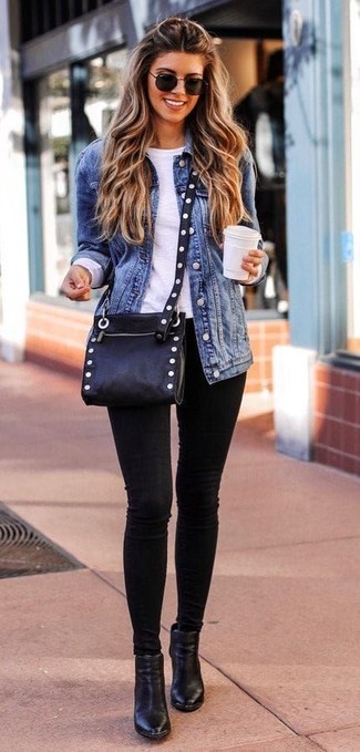 Как носить джинсы скинни с джинсовой курткой