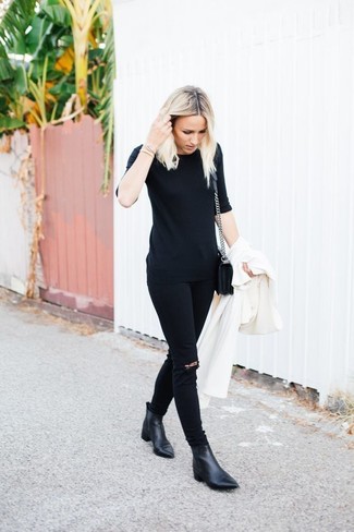 Как носить джинсы скинни с пальто дастер