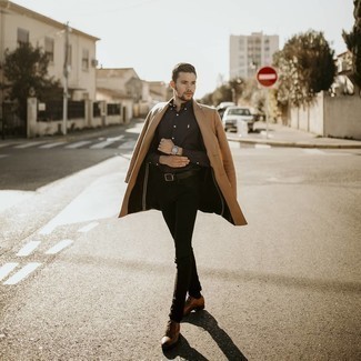 Как носить зауженные джинсы с длинным пальто