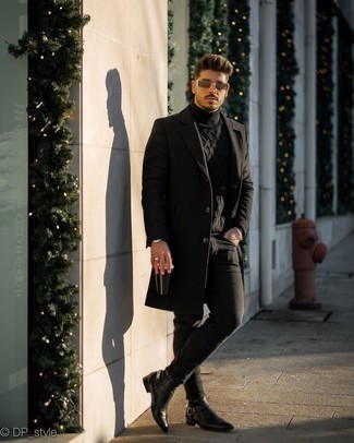 Как носить зауженные джинсы с длинным пальто