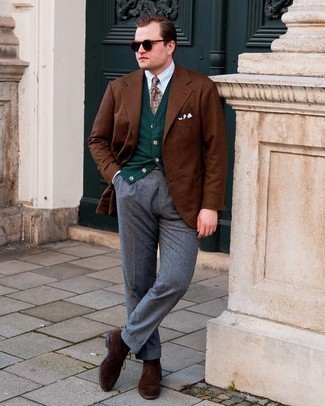 Как носить трикотажный жилет с ботинками дезертами