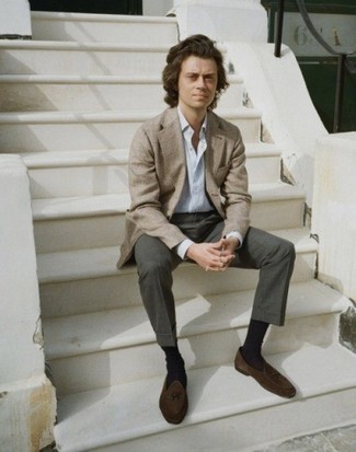 Какие лоферы носить с светло-коричневым пиджаком мужчине