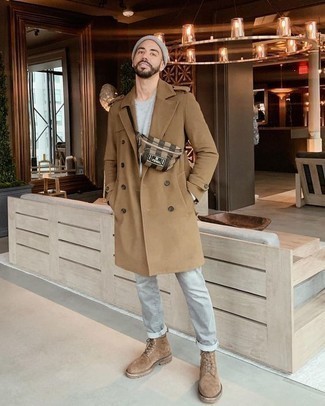 Какие длинные пальто носить с светло-коричневыми повседневными ботинками
