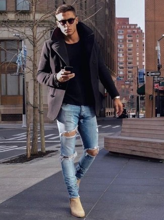 Какое полупальто носить с светло-коричневыми ботинками челси