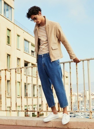 С чем носить светло-коричневую вельветовую куртку харрингтон