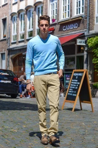 С чем носить светло-коричневые кожаные туфли дерби