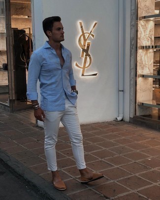 С чем носить светло-коричневые кожаные сандалии мужчине