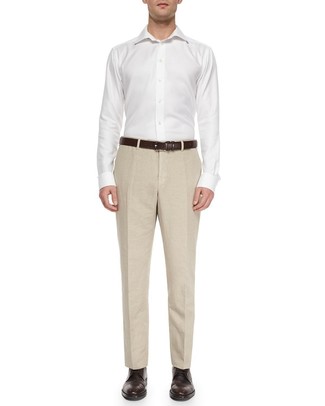 С чем носить светло-коричневые льняные брюки мужчине