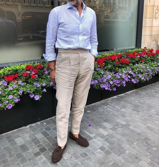 С чем носить светло-коричневые льняные брюки мужчине