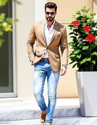 С чем носить светло-коричневые лоферы мужчине