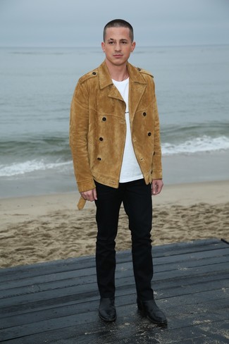 С чем носить светло-коричневое полупальто