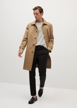 Какие лоферы носить с светло-коричневым дождевиком мужчине