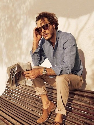 С чем носить светло-коричневые замшевые туфли дерби