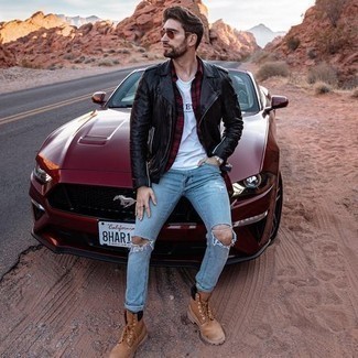 С чем носить светло-коричневые замшевые рабочие ботинки мужчине