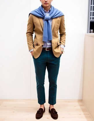 С чем носить светло-коричневый шерстяной пиджак мужчине