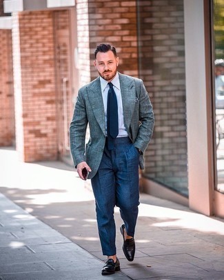 С чем носить темно-бирюзовый пиджак мужчине