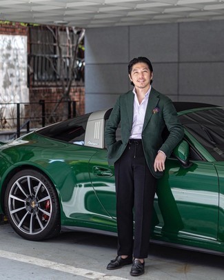 Какие лоферы носить с темно-бирюзовым пиджаком мужчине