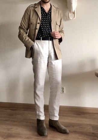 С чем носить темно-бирюзовые ботинки челси мужчине