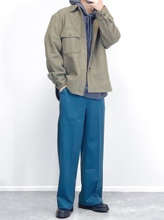 Какие туфли дерби носить с темно-бирюзовыми брюками чинос