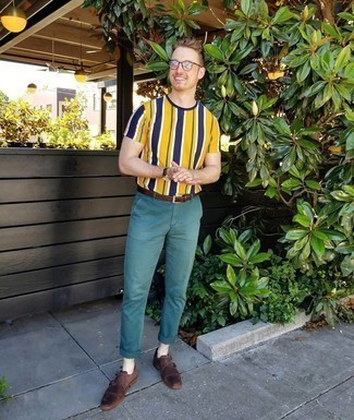 С чем носить темно-бирюзовые брюки чинос