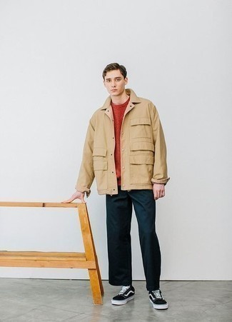 Какие куртки-рубашки носить с темно-бирюзовыми брюками чинос