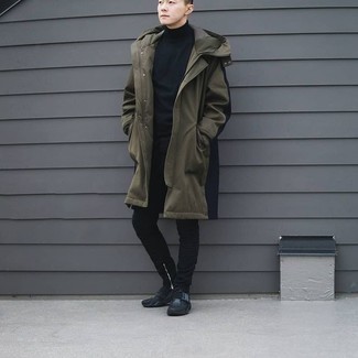 С чем носить темно-бирюзовое пальто мужчине