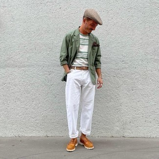 С чем носить темно-бирюзовый хлопковый пиджак мужчине