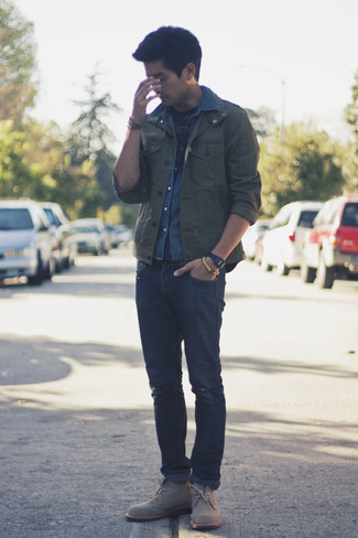 С чем носить темно-бирюзовые ботинки дезерты