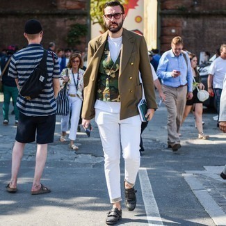 С чем носить темно-бирюзовый двубортный пиджак мужчине