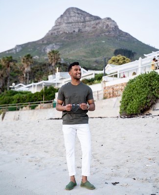 С чем носить темно-бирюзовые эспадрильи мужчине