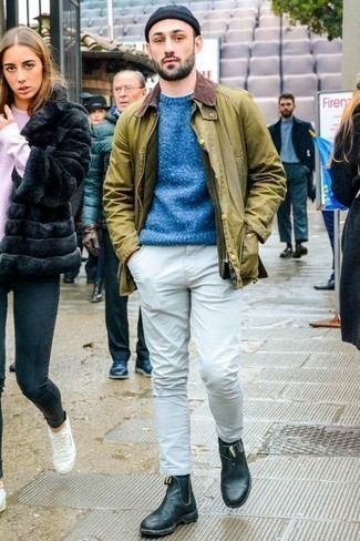 С чем носить темно-бирюзовые кожаные ботинки мужчине