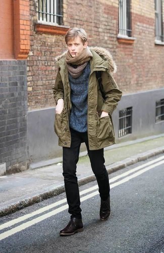 С чем носить темно-бирюзовую парку мужчине