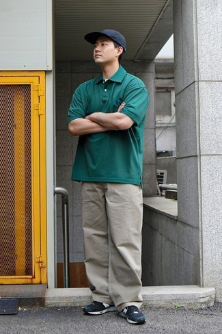 Какие кроссовки носить с темно-бирюзовой футболкой-поло мужчине