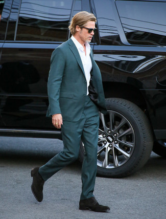 Какие туфли дерби носить с темно-бирюзовым костюмом