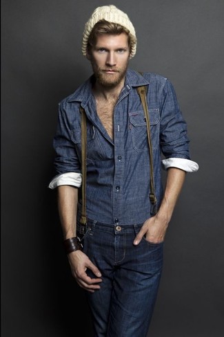 С чем носить темно-бирюзовые подтяжки