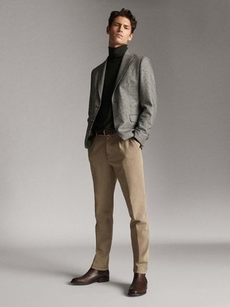 С чем носить темно-бирюзовую водолазку мужчине