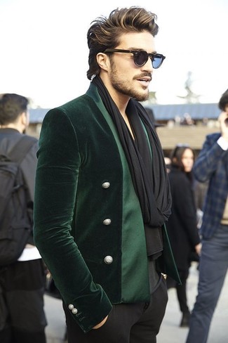 С чем носить темно-бирюзовый бархатный пиджак мужчине