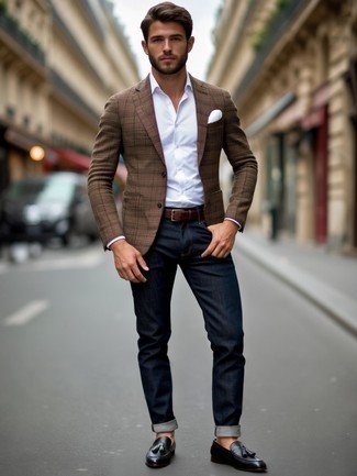 Какие лоферы носить с табачным пиджаком мужчине