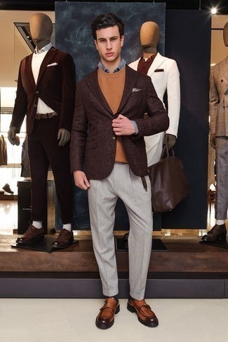 Какие монки носить с табачным пиджаком