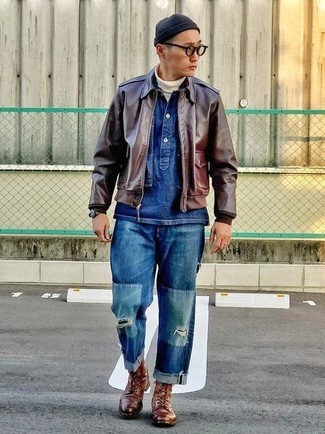 Какие повседневные ботинки носить с табачным бомбером мужчине