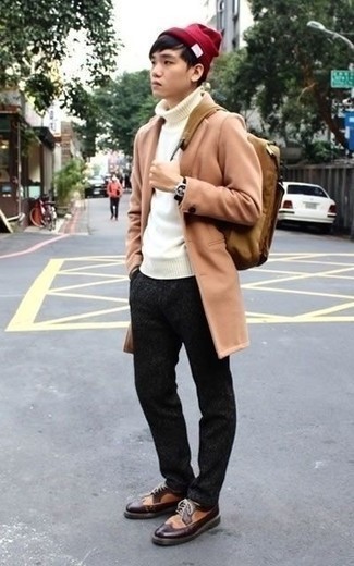 Какие длинные пальто носить с табачными брогами