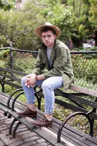 Какие куртки-рубашки носить с табачными брогами