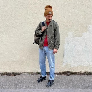 С чем носить табачный рюкзак из плотной ткани мужчине