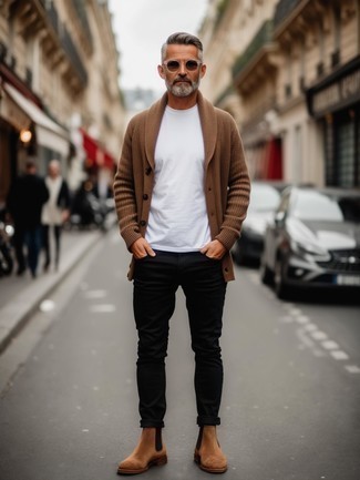 С чем носить табачный кардиган мужчине