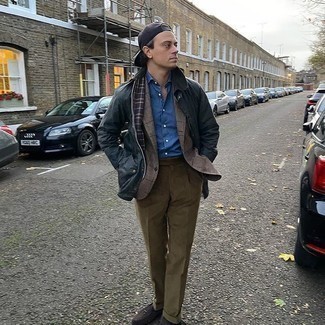 С чем носить табачный шерстяной пиджак в клетку мужчине